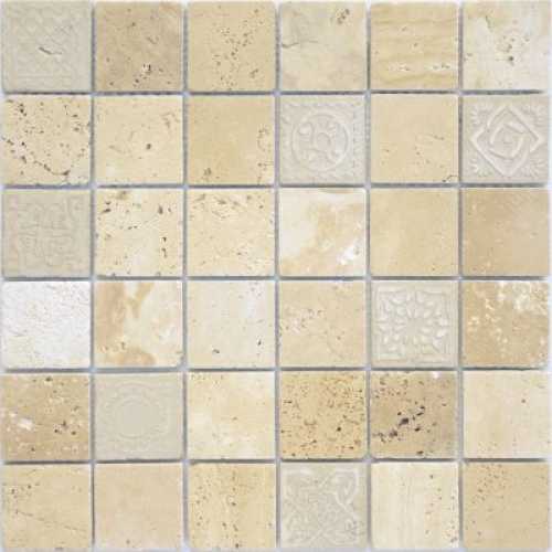 Фото Мозаика из натурального камня Caramelle Art Stone Travertino beige 48х48 (300х300х8 мм)